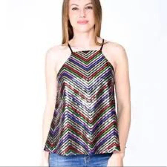 Amanda Uprichard Mako Sequin Halter | Sparkly Chevron Top โ Brand New - โฆ - Picture 1 of 8